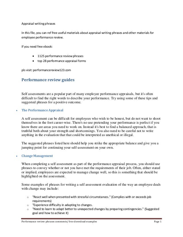 Appraisal writing examples what comments should i write on appraisal